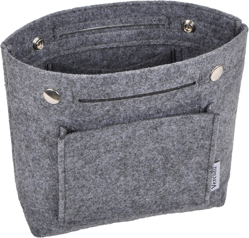 Vercord Mini Slim Small Felt Purse Organizer Insert Inside Handbag Tote Pocketbook for Women Grey - Image 1